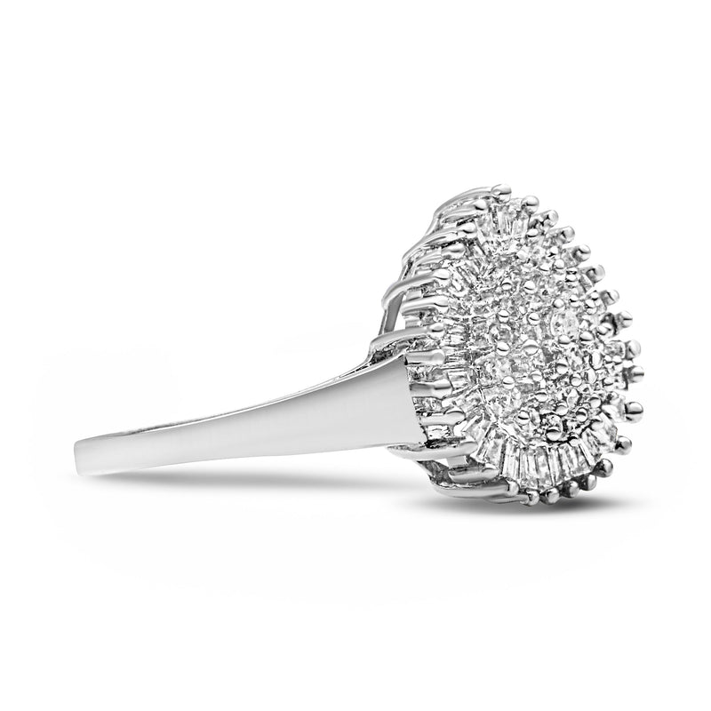 Bids.com 10K White Gold 1/2 Cttw Round & Baguette Cut Diamond Pear Shaped Domed PavÃ© Cluster with Halo Cocktail Ring (H-I Color, SI1-SI2 Clarity) - Size 5 Rings