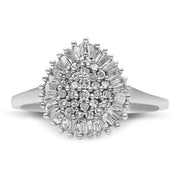 Bids.com 10K White Gold 1/2 Cttw Round & Baguette Cut Diamond Pear Shaped Domed PavÃ© Cluster with Halo Cocktail Ring (H-I Color, SI1-SI2 Clarity) - Size 5 Rings