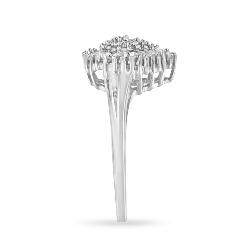 Bids.com 10K White Gold 1/2 Cttw Round & Baguette Cut Diamond Pear Shaped Domed PavÃ© Cluster with Halo Cocktail Ring (H-I Color, SI1-SI2 Clarity) - Size 5 Rings