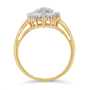 Bids.com 10K Yellow Gold 1/2 Cttw Round & Baguette Cut Diamond Pear Shaped Domed PavÃ© Cluster with Halo Cocktail Ring (J-K Color, I1-I2 Clarity) - Size 4-1/4 Rings