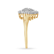 Bids.com 10K Yellow Gold 1/2 Cttw Round & Baguette Cut Diamond Pear Shaped Domed PavÃ© Cluster with Halo Cocktail Ring (J-K Color, I1-I2 Clarity) - Size 4-1/4 Rings