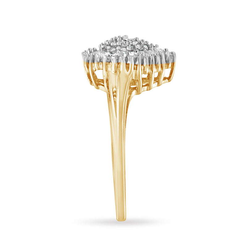 Bids.com 10K Yellow Gold 1/2 Cttw Round & Baguette Cut Diamond Pear Shaped Domed PavÃ© Cluster with Halo Cocktail Ring (J-K Color, I1-I2 Clarity) - Size 4-1/4 Rings
