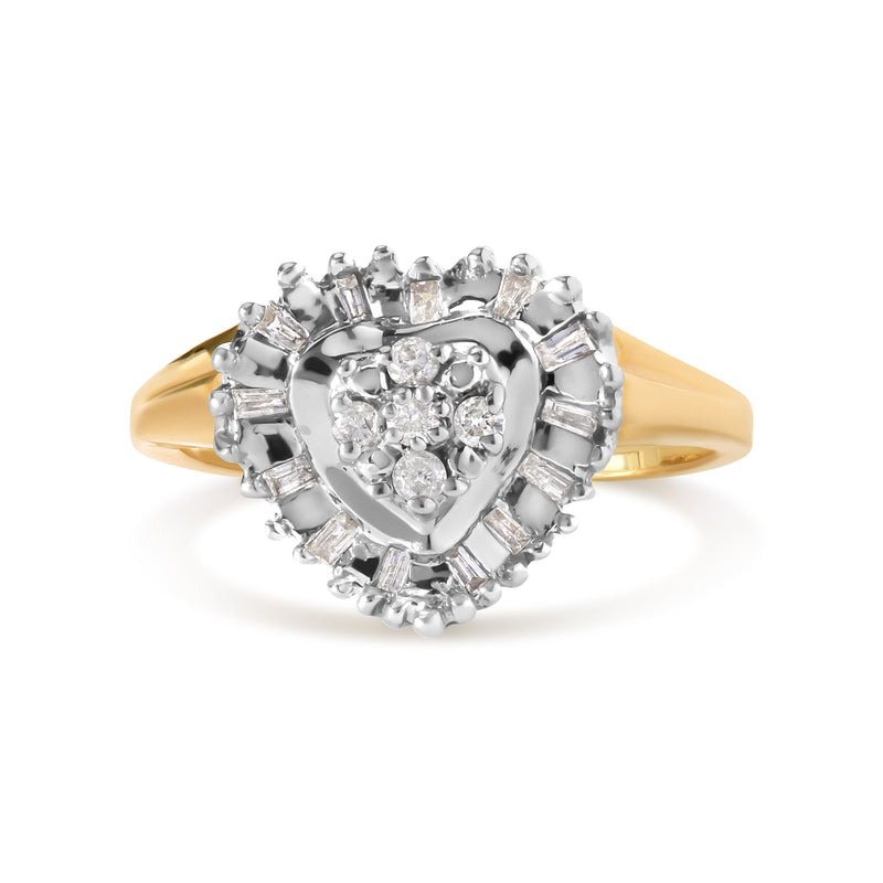Bids.com 10K Yellow Gold 1/4 Cttw Round and Baguette cut Diamond Heart Shape Ballerina Ring (H-I Color, I1-I2 Clarity) - Ring Size 7 Rings