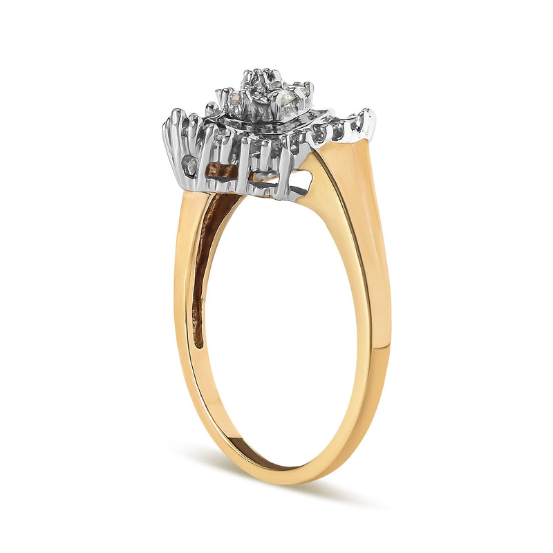Bids.com 10K Yellow Gold 1/4 Cttw Round and Baguette cut Diamond Heart Shape Ballerina Ring (H-I Color, I1-I2 Clarity) - Ring Size 7 Rings