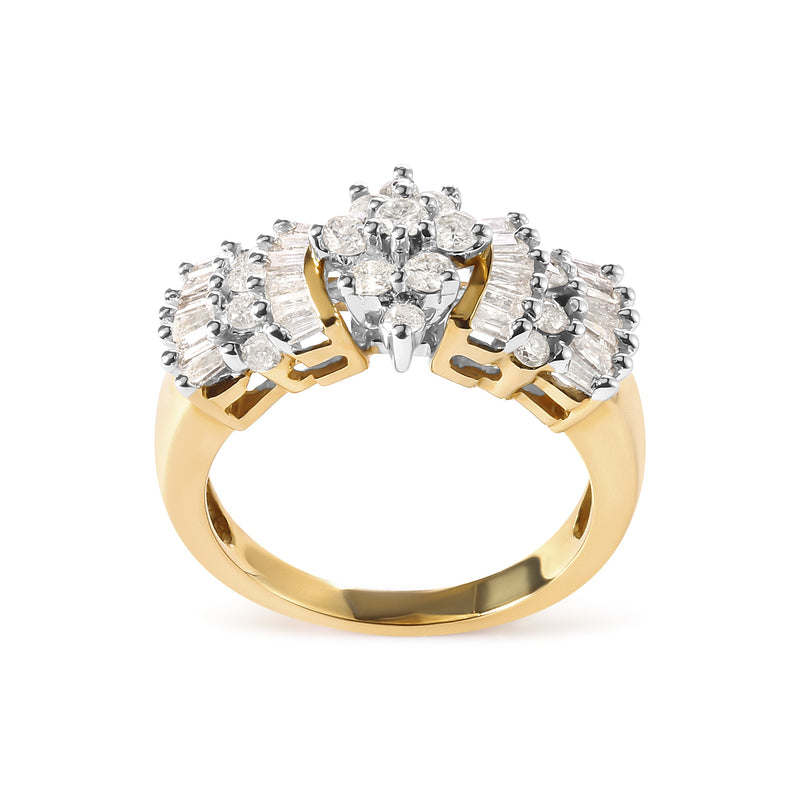 Bids.com 10K Yellow Gold 1.00 Cttw Diamond Starburst Ring Band (H-I Color, I1-I2 Clarity) - Ring Size 7 Rings