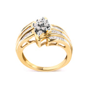 Bids.com 10K Yellow Gold 1/2 Cttw Round And Baguette-cut Diamond Cluster Head and Channel Set Shank Ring (H-I Color, I1-I2 Clarity) - Ring Size 7 Rings