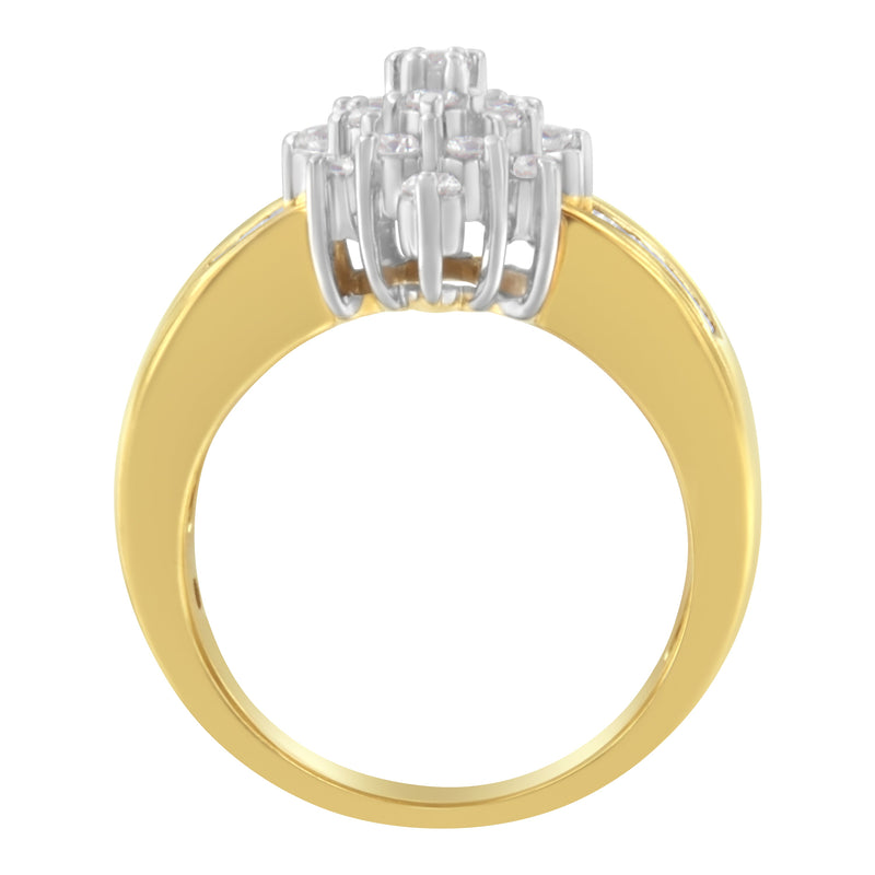 Bids.com 10K Yellow Gold 1.0 Cttw Marquise Composite Diamond Cluster Cocktail Ring (H-I Color, SI2-I1 Clarity) - Size 7 Rings