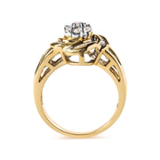 Bids.com 10K Yellow Gold 1/2 Cttw Round and Baguette Diamond Flower Swirl Cocktail Ring (I-J Color, SI2-I1 Clarity) - Ring Size 7 Rings