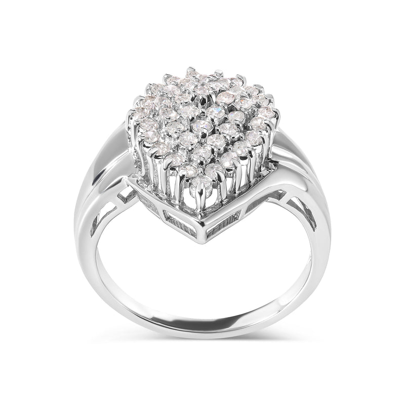 Bids.com 10K White Gold 1/2 Cttw Diamond Pear Shaped Cluster Ring (H-I Color, I1-I2 Clarity) - Ring Size 7 Rings