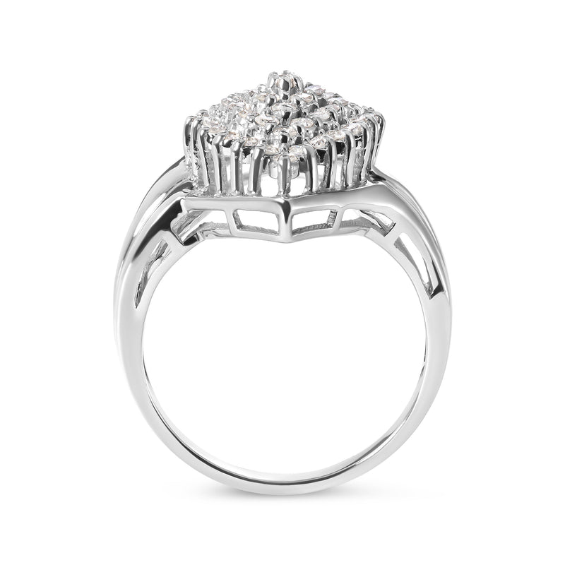 Bids.com 10K White Gold 1/2 Cttw Diamond Pear Shaped Cluster Ring (H-I Color, I1-I2 Clarity) - Ring Size 7 Rings