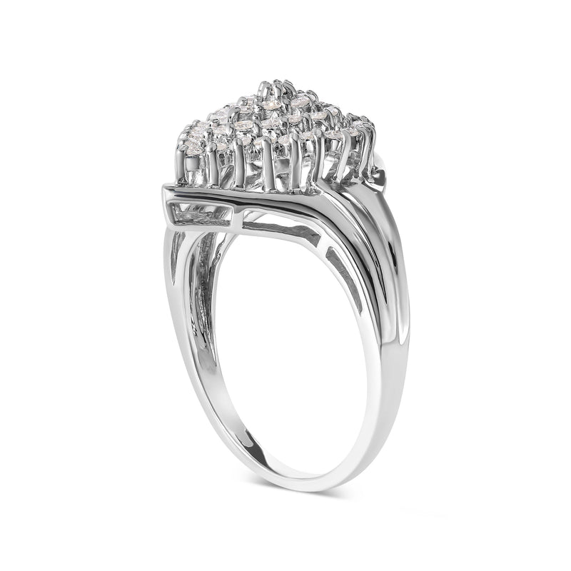 Bids.com 10K White Gold 1/2 Cttw Diamond Pear Shaped Cluster Ring (H-I Color, I1-I2 Clarity) - Ring Size 7 Rings