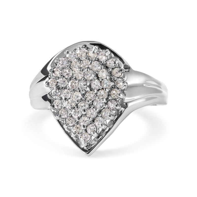 Bids.com 10K White Gold 1/2 Cttw Diamond Pear Shaped Cluster Ring (H-I Color, I1-I2 Clarity) - Ring Size 7 Rings