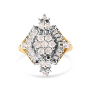 Bids.com 10K Yellow Gold 1 Cttw Round and Baguette cut Diamond Cluster and Rhombus Halo Ring (H-I Color, I1-I2 Clarity) - Ring Size 7 Rings