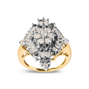 Bids.com 10K Yellow Gold 1 Cttw Round and Baguette cut Diamond Cluster and Rhombus Halo Ring (H-I Color, I1-I2 Clarity) - Ring Size 7 Rings