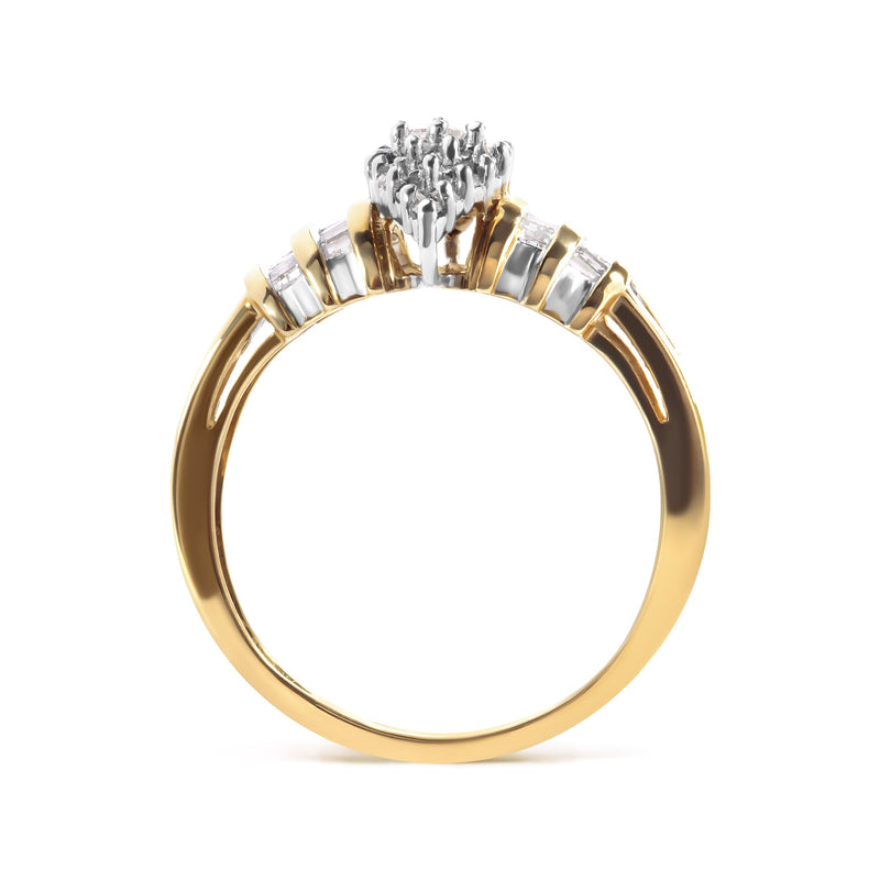 Bids.com 10K Yellow Gold 1/2 Cttw Diamond Pear Shaped Head and Multi Row Channel Set  Shank Ring (H-I Color, SI2-I1 Clarity) - Ring Size 7 Rings