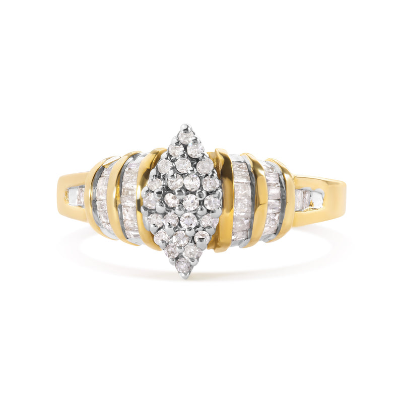Bids.com 10K Yellow Gold 1/2 Cttw Diamond Pear Shaped Head and Multi Row Channel Set  Shank Ring (H-I Color, SI2-I1 Clarity) - Ring Size 7 Rings