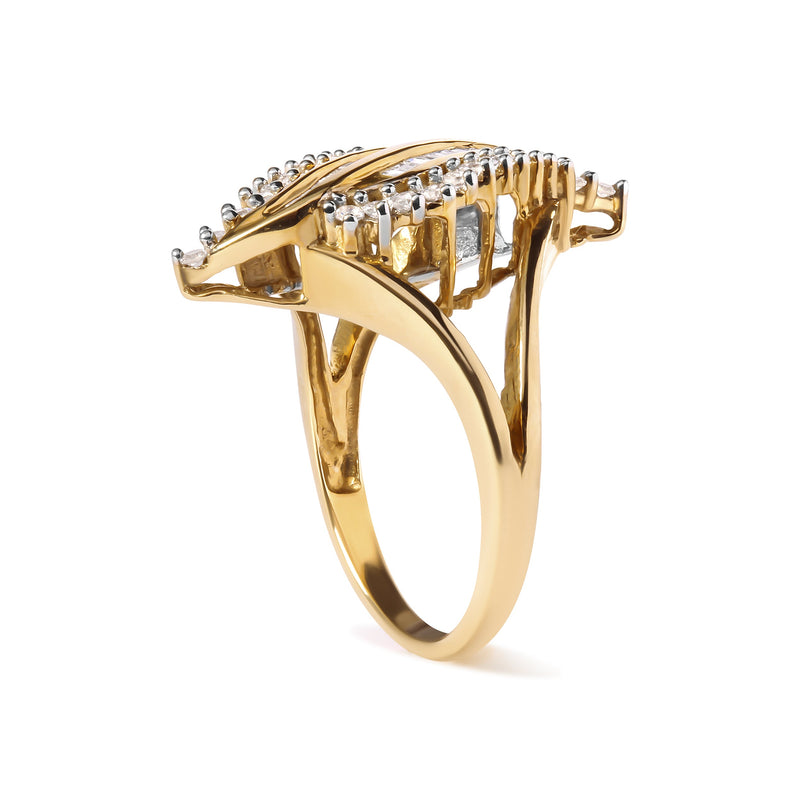 Bids.com 10K Yellow Gold 1/2 Cttw Round and Baguette Cut Diamond Cocktail Ring (H-I Color, I1-I2 Clarity) Rings