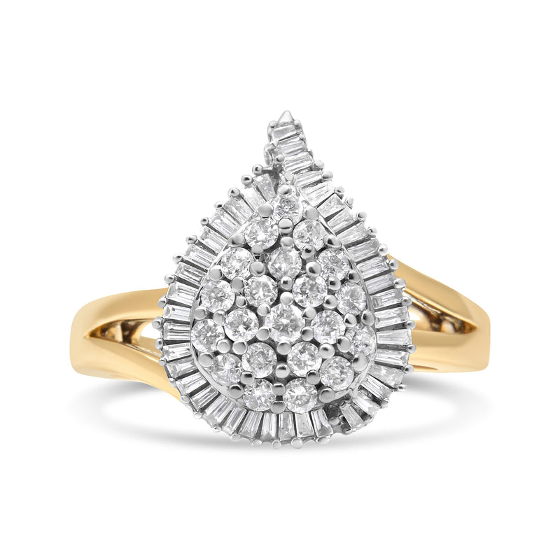 Bids.com 14K Yellow and White Gold 1.00 Cttw Round and Baguette-Cut Diamond Ballerina Cocktail Ring (H-I Color, SI2-I1 Clarity) Rings