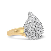 Bids.com 14K Yellow and White Gold 1.00 Cttw Round and Baguette-Cut Diamond Ballerina Cocktail Ring (H-I Color, SI2-I1 Clarity) Rings