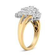 Bids.com 14K Yellow and White Gold 1.00 Cttw Round and Baguette-Cut Diamond Ballerina Cocktail Ring (H-I Color, SI2-I1 Clarity) Rings