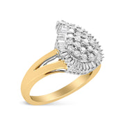 Bids.com 14K Yellow and White Gold 1.00 Cttw Round and Baguette-Cut Diamond Ballerina Cocktail Ring (H-I Color, SI2-I1 Clarity) Rings