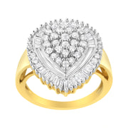 Bids.com 10K Yellow Gold 1.0 Cttw Round and Baguette Cut Diamond Oval Shaped Cluster Ring (I-J Color, I1-I2 Clarity) - Size 7 Rings