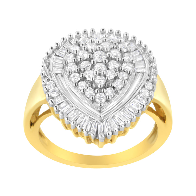 Bids.com 10K Yellow Gold 1.0 Cttw Round and Baguette Cut Diamond Oval Shaped Cluster Ring (I-J Color, I1-I2 Clarity) - Size 7 Rings