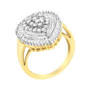 Bids.com 10K Yellow Gold 1.0 Cttw Round and Baguette Cut Diamond Oval Shaped Cluster Ring (I-J Color, I1-I2 Clarity) - Size 7 Rings