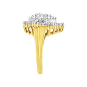 Bids.com 10K Yellow Gold 1.0 Cttw Round and Baguette Cut Diamond Oval Shaped Cluster Ring (I-J Color, I1-I2 Clarity) - Size 7 Rings