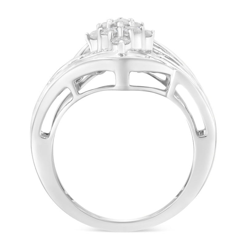 Bids.com 10K White Gold Diamond Bypass Cluster Ring (1 Cttw, I-J Color, I2-I3 Clarity) - Size 7 Rings