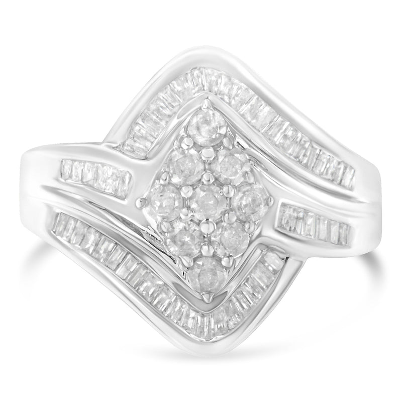 Bids.com 10K White Gold Diamond Bypass Cluster Ring (1 Cttw, I-J Color, I2-I3 Clarity) - Size 7 Rings