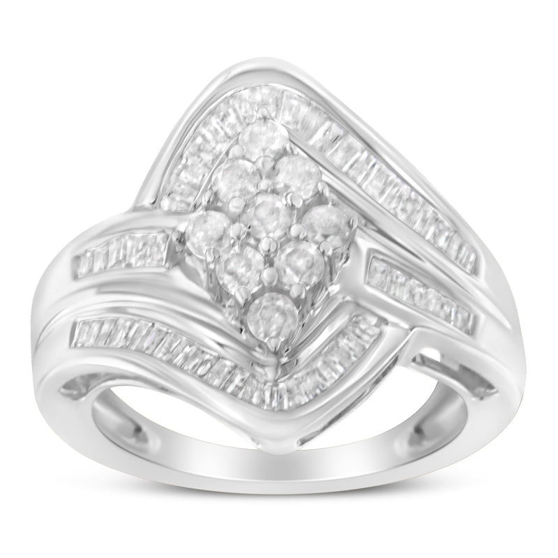Bids.com 10K White Gold Diamond Bypass Cluster Ring (1 Cttw, I-J Color, I2-I3 Clarity) - Size 7 Rings