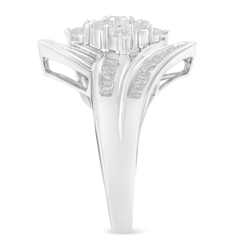 Bids.com 10K White Gold Diamond Bypass Cluster Ring (1 Cttw, I-J Color, I2-I3 Clarity) - Size 7 Rings