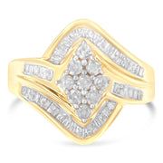 Bids.com 10K Yellow Gold Diamond Bypass Cluster Ring (1 Cttw, I-J Color, I2-I3 Clarity) - Size 7 Rings