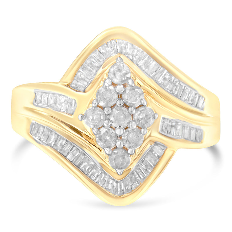Bids.com 10K Yellow Gold Diamond Bypass Cluster Ring (1 Cttw, I-J Color, I2-I3 Clarity) - Size 7 Rings