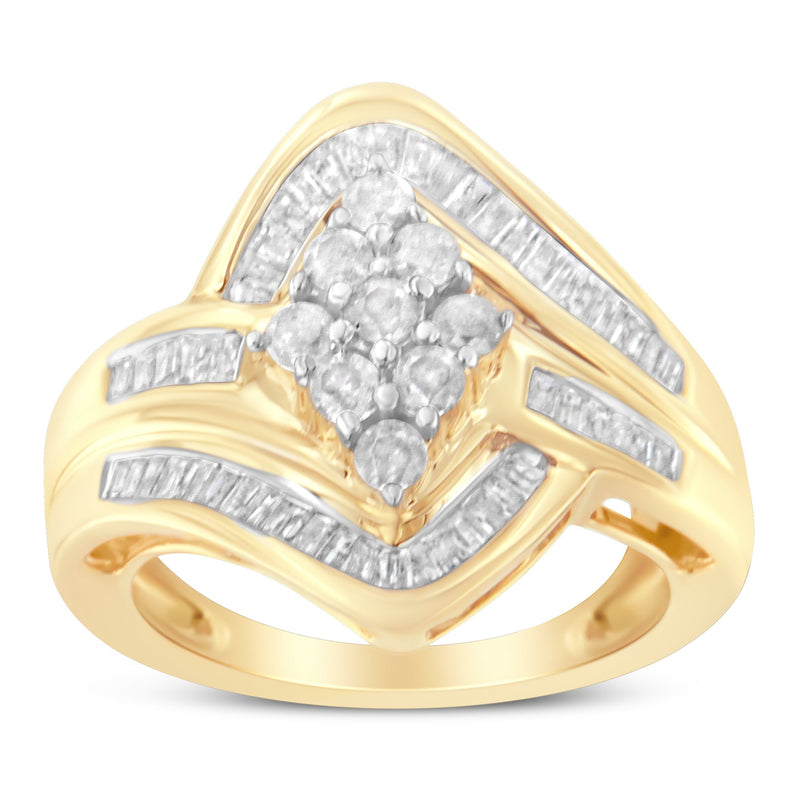 Bids.com 10K Yellow Gold Diamond Bypass Cluster Ring (1 Cttw, I-J Color, I2-I3 Clarity) - Size 7 Rings