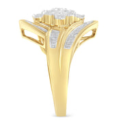 Bids.com 10K Yellow Gold Diamond Bypass Cluster Ring (1 Cttw, I-J Color, I2-I3 Clarity) - Size 7 Rings