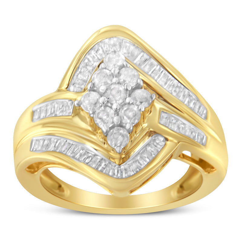 Bids.com 10K Yellow Gold over .925 Sterling Silver Diamond Bypass Cluster Ring (1 Cttw, I-J Color, I2-I3 Clarity) - Size 6 Rings