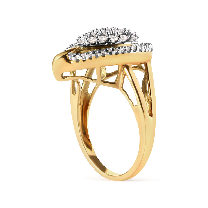 Bids.com 10K Yellow Gold 1 Cttw Round and Baguette Cut Diamond Ballerina Cluster Ring (H-I Color, SI2-I1 Clarity) Rings