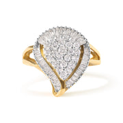 Bids.com 10K Yellow Gold 1 Cttw Round and Baguette Cut Diamond Ballerina Cluster Ring (H-I Color, SI2-I1 Clarity) Rings