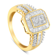Bids.com 10K Yellow Gold Round and Baguette-Cut Diamond Cocktail Ring (1.0 Cttw, H-I Color, SI2-I1 Clarity) - Size 7 Rings