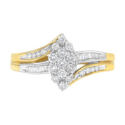 Bids.com 10K Yellow and White Gold 1/2 Cttw Diamond Marquise Shaped Cluster Split Shank Ring (H-I Color, SI2-I1 Clarity) - Size 7 Rings
