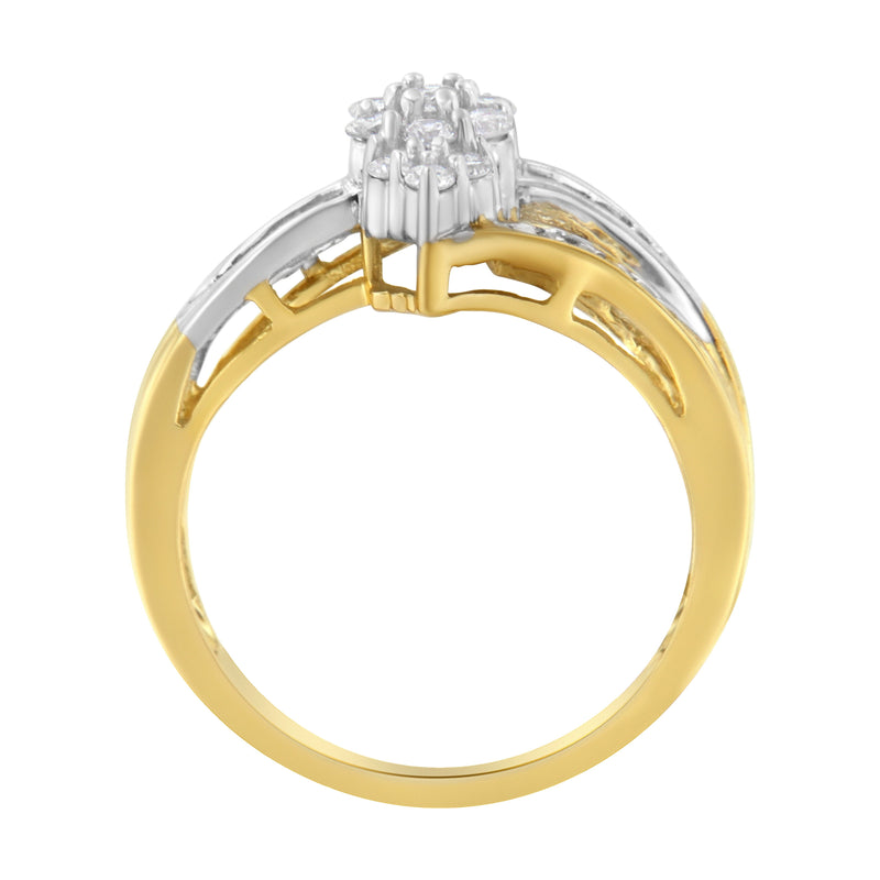 Bids.com 10K Yellow and White Gold 1/2 Cttw Diamond Marquise Shaped Cluster Split Shank Ring (H-I Color, SI2-I1 Clarity) - Size 7 Rings