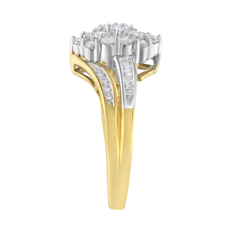 Bids.com 10K Yellow and White Gold 1/2 Cttw Diamond Marquise Shaped Cluster Split Shank Ring (H-I Color, SI2-I1 Clarity) - Size 7 Rings
