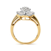 Bids.com 10K Yellow Gold 1/2 Cttw Round And Baguette-cut Diamond Rhombus Head and Halo Ring (I-J Color, I1-I2 Clarity) - Ring Size 7 Rings