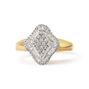 Bids.com 10K Yellow Gold 1/2 Cttw Round And Baguette-cut Diamond Rhombus Head and Halo Ring (I-J Color, I1-I2 Clarity) - Ring Size 7 Rings