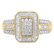 Bids.com 10K Yellow Gold Round and Baguette-Cut Diamond Cluster Ring (1.0 Cttw, I-J Color, SI1-SI2 Clarity) - Size 7 Rings