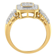 Bids.com 10K Yellow Gold Round and Baguette-Cut Diamond Cluster Ring (1.0 Cttw, I-J Color, SI1-SI2 Clarity) - Size 7 Rings