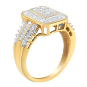 Bids.com 10K Yellow Gold Round and Baguette-Cut Diamond Cluster Ring (1.0 Cttw, I-J Color, SI1-SI2 Clarity) - Size 7 Rings