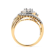 Bids.com 10K Yellow Gold 1 Cttw Round and Baguette cut Diamond Cluster Swirl Band Ring (H-I Color, I1-I2 Clarity) - Ring Size 7 Rings